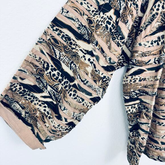 Liz & Me Women Button Front Jacket Blazer Sz 4X 100% Cotton Animal Print Tiered - Picture 4 of 6